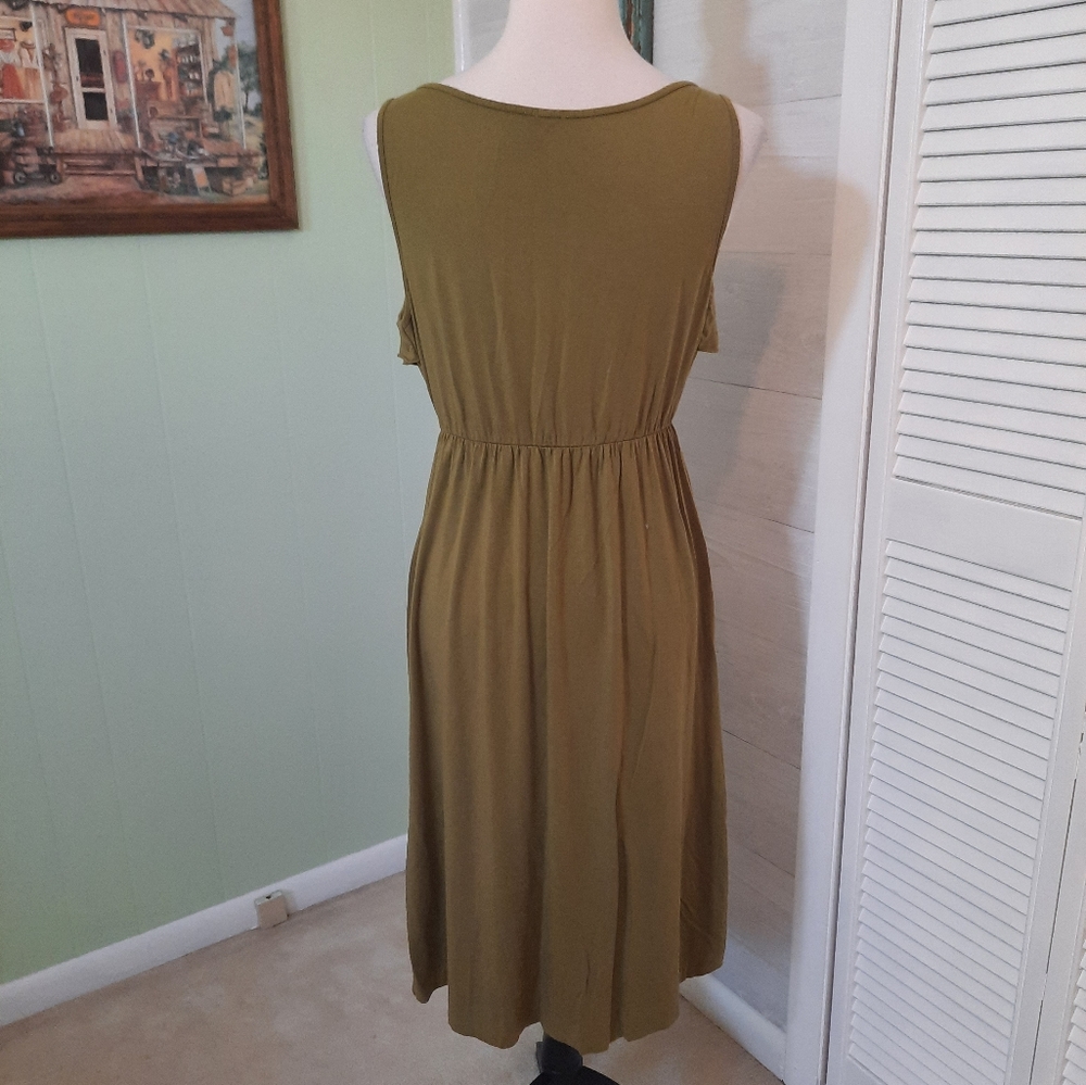 J. Crew olive plunging vneck flutter sleeveless dress sz medium *Y - Picture 6 of 6